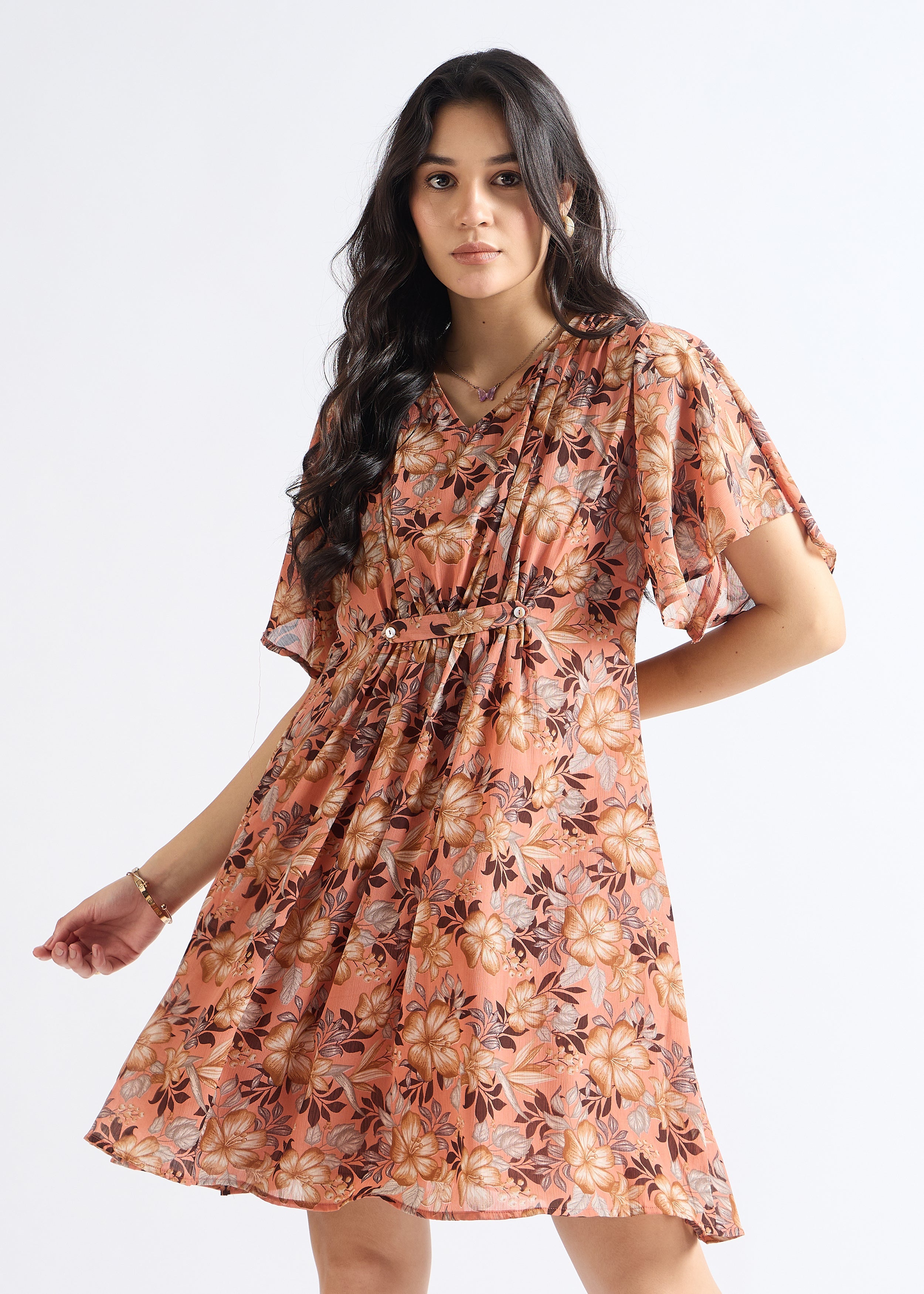 All Yours Rust Floral Fantasy Mini Fit & Flare Dress Front_1