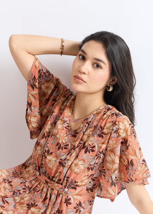 All Yours Rust Floral Fantasy Mini Fit & Flare Dress Zoom