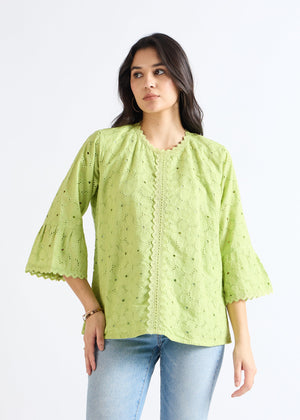 All Yours Sprout Green Lace-Inset A-Line Top Front_1