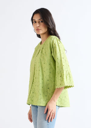 All Yours Sprout Green Lace-Inset A-Line Top Side