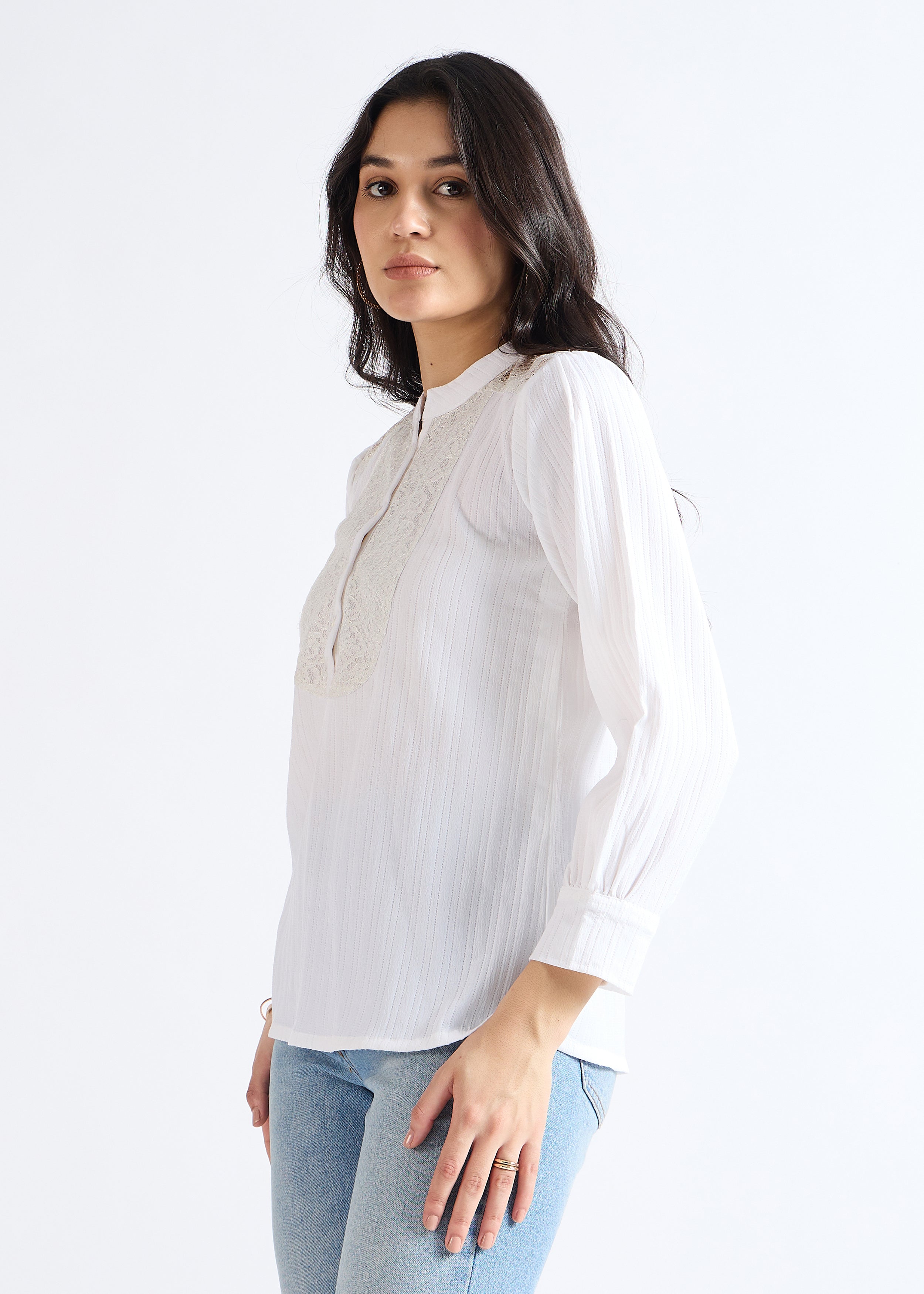 All Yours Stellar White Mandarin Lace-Up Blouse Side