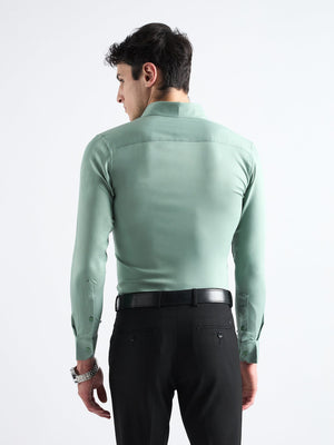 All Yours Viridian Green Twill Stretch Cotton Shirt Back