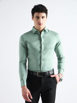 All Yours Viridian Green Twill Stretch Cotton Shirt Front_1