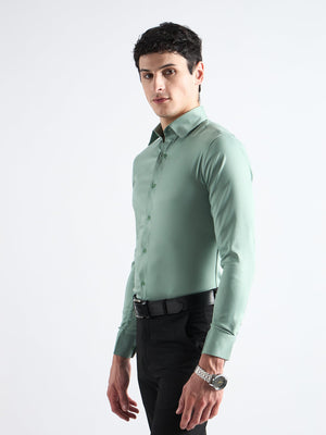 All Yours Viridian Green Twill Stretch Cotton Shirt Side
