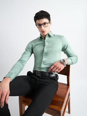 All Yours Viridian Green Twill Stretch Cotton Shirt Sitting