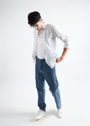 All Yours White Classic Oxford Striped Shirt Front_1