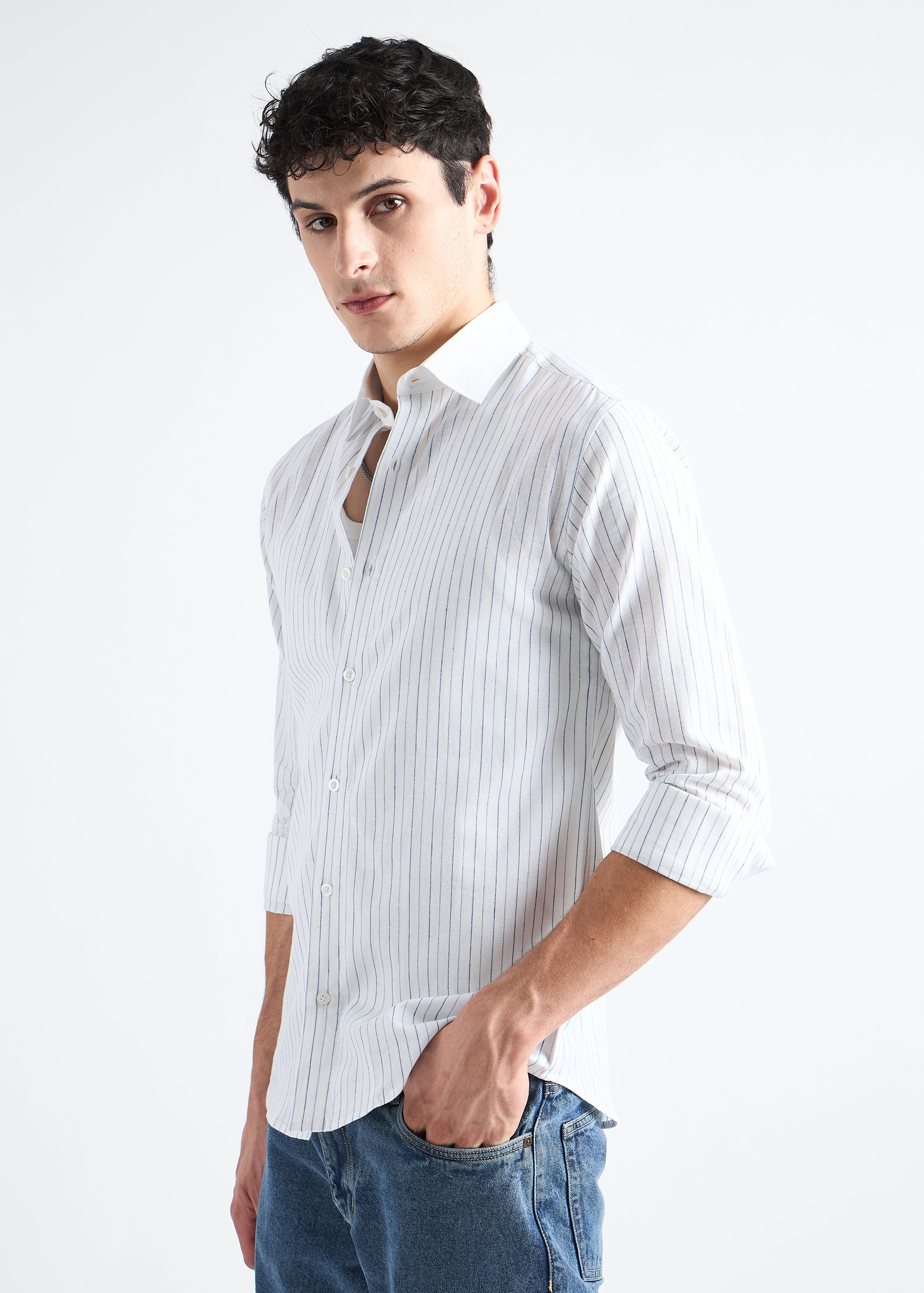 All Yours White Classic Oxford Striped Shirt Side
