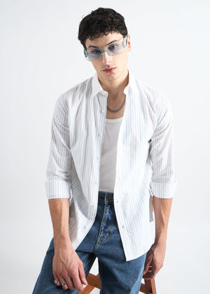 All Yours White Classic Oxford Striped Shirt Sitting