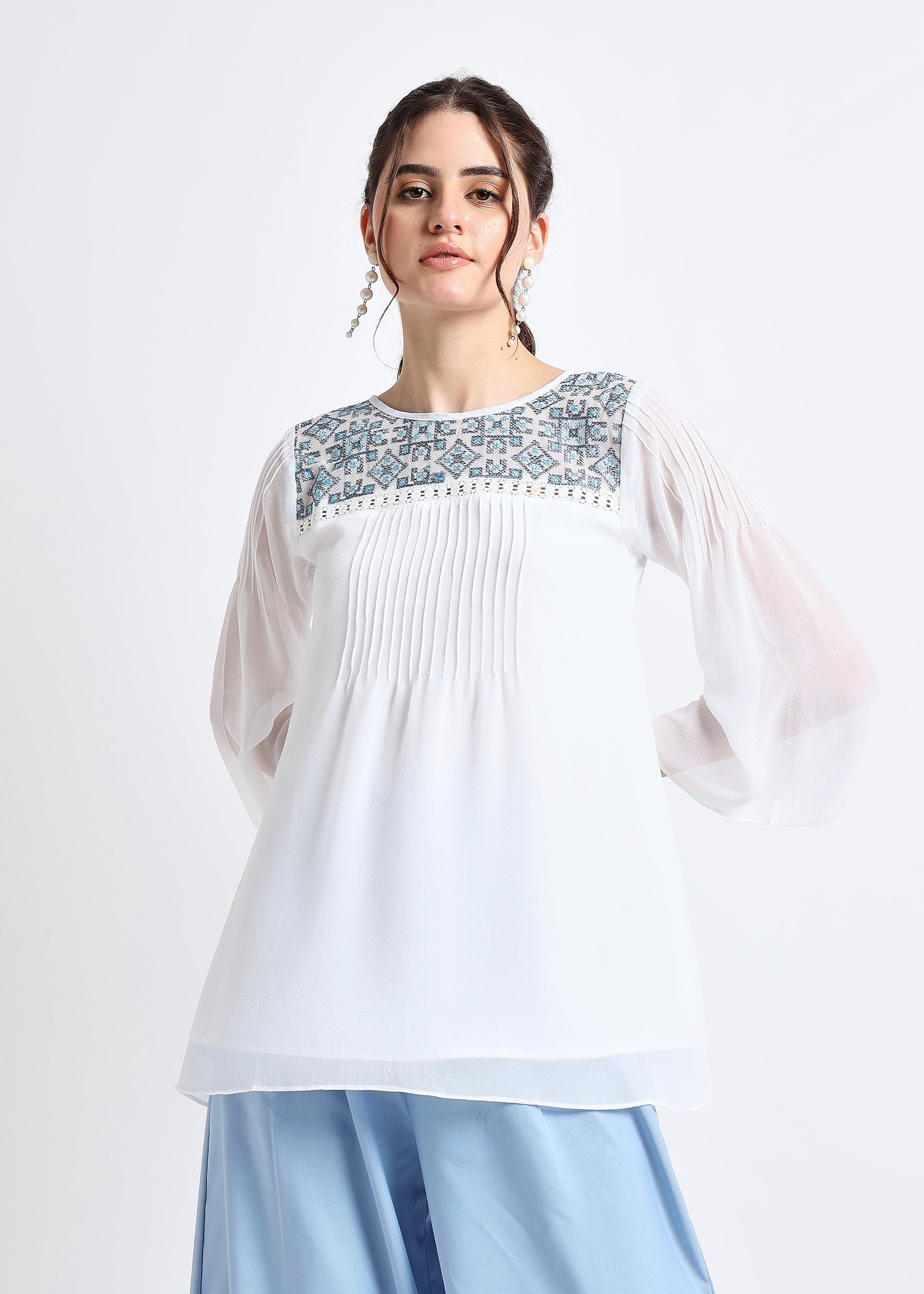 All Yours White Embroidered Lace Up Top Front_1