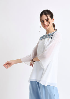 All Yours White Embroidered Lace Up Top Side