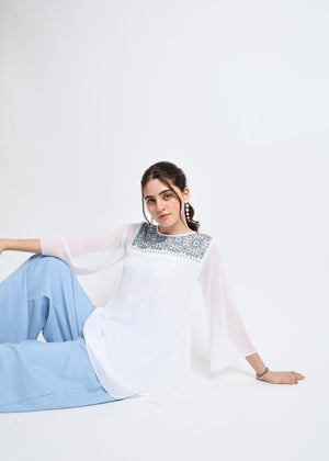 All Yours White Embroidered Lace Up Top Sitting