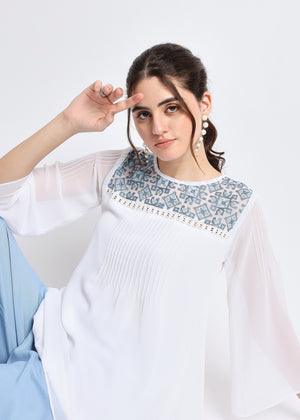 All Yours White Embroidered Lace Up Top Zoom