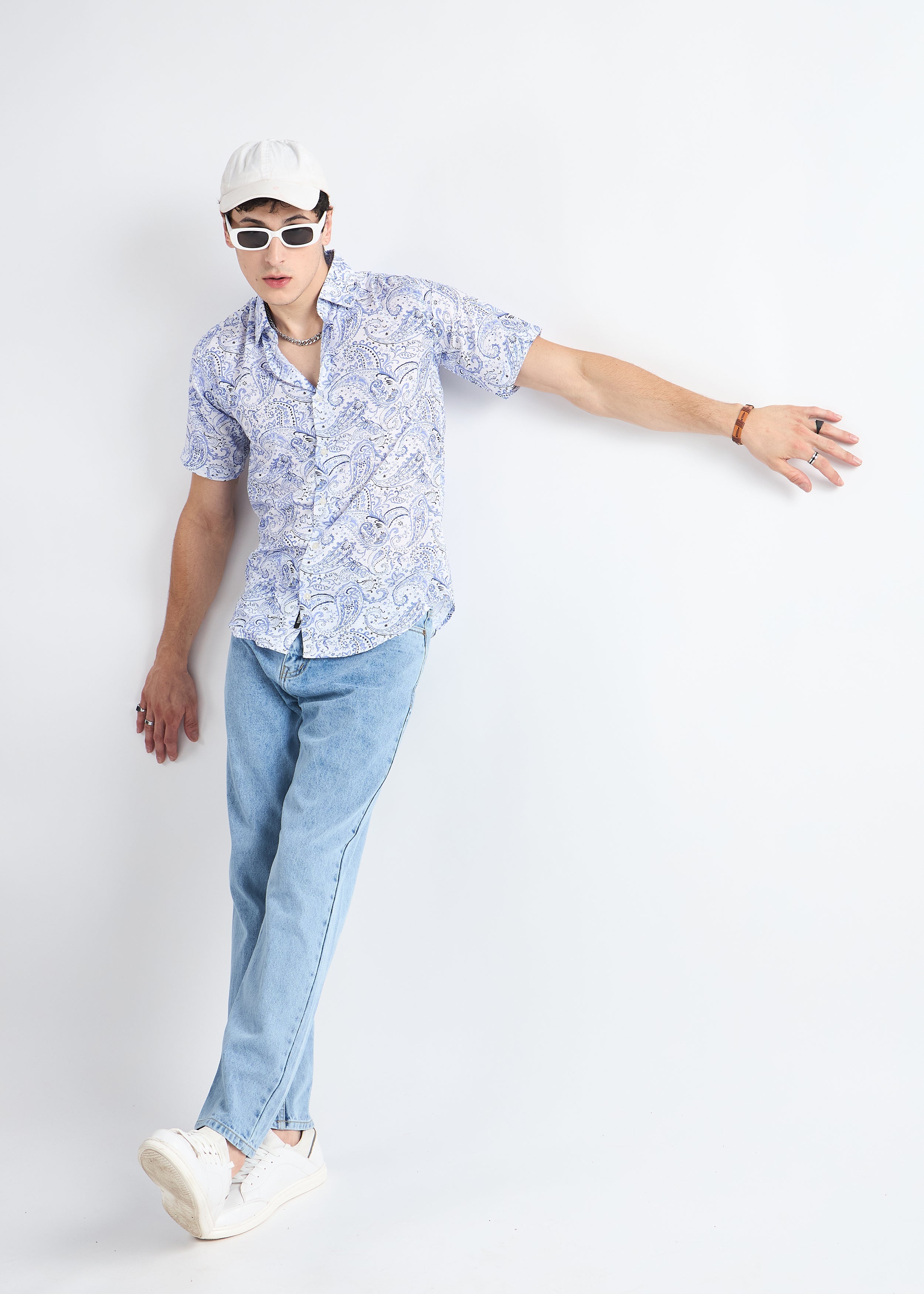 All Yours White Paisley Linen blend Shirt Front_2