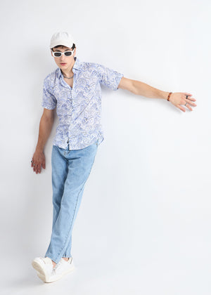 All Yours White Paisley Linen blend Shirt Front_2