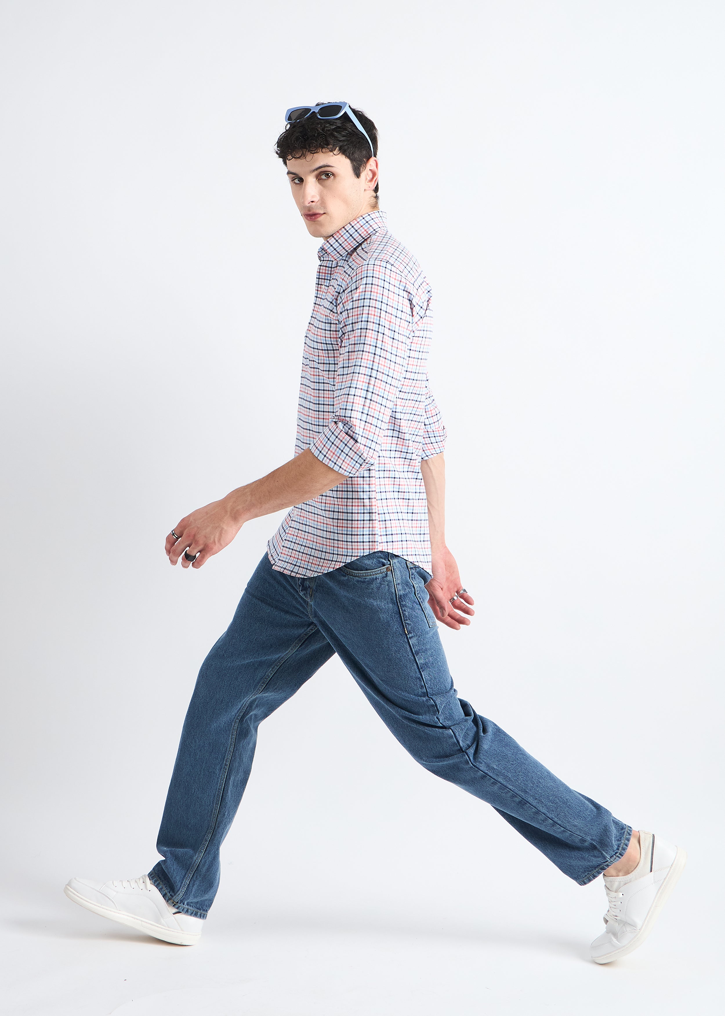 All Yours White Premium Cotton Check Shirt Front_2