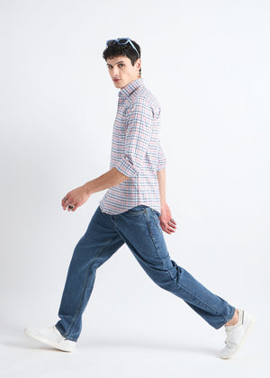 All Yours White Premium Cotton Check Shirt Front_2