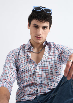 All Yours White Premium Cotton Check Shirt Zoom