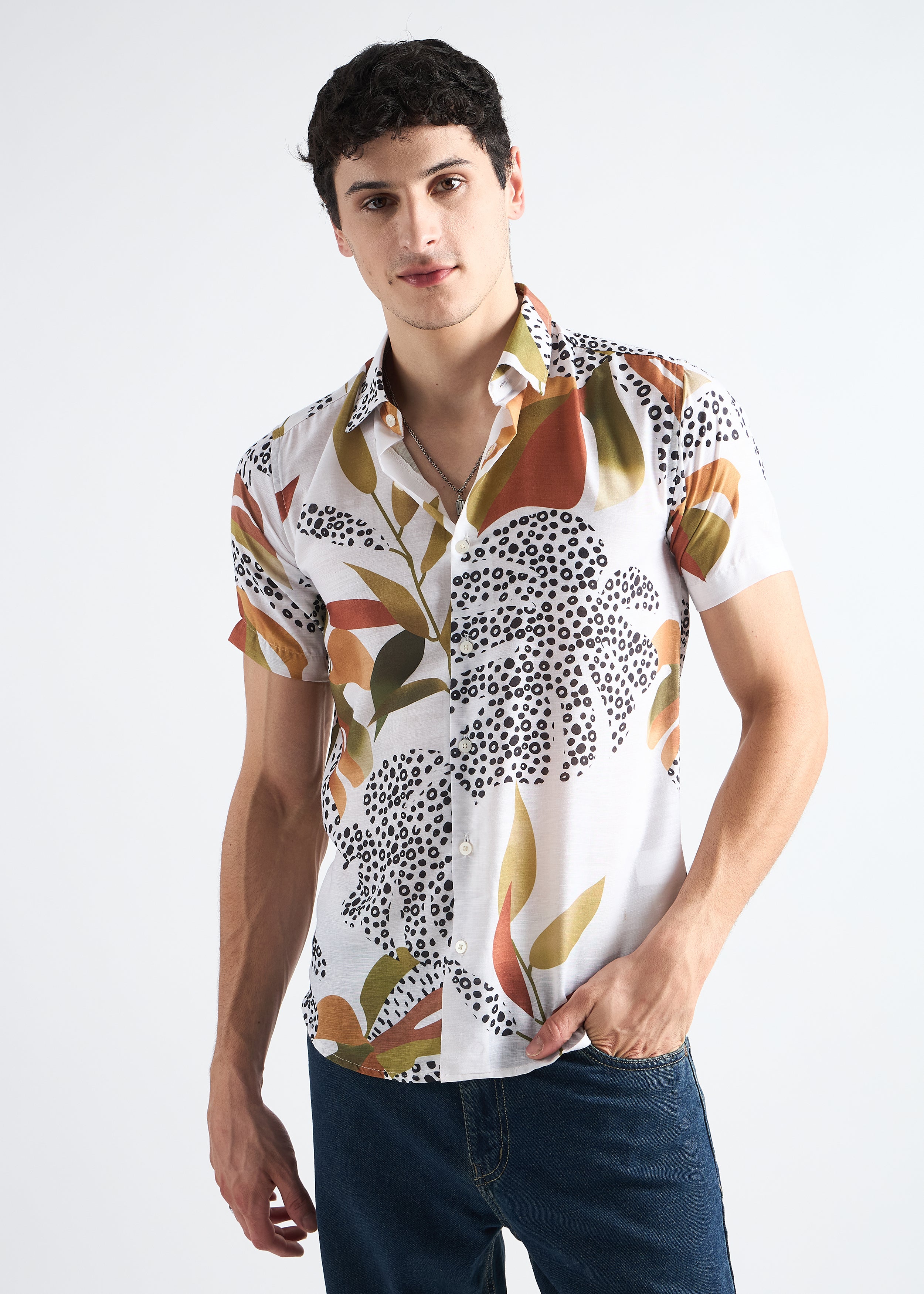 All Yours White Printed Linen Blend Shirt Front_1