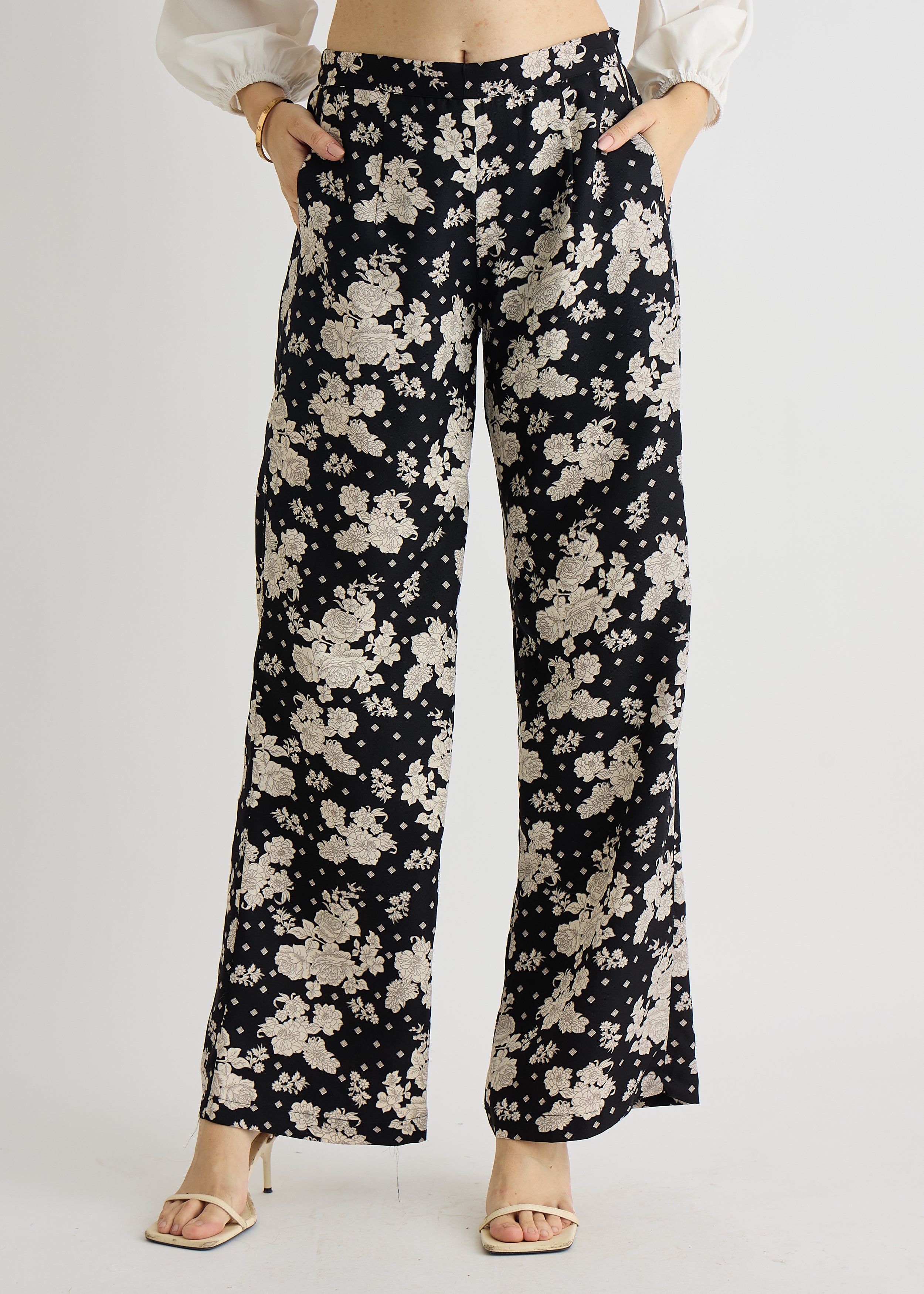 All Yours Womens Black Floral Print Trouser Front_1