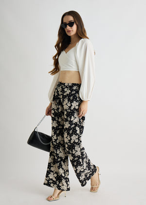 All Yours Womens Black Floral Print Trouser Front_2