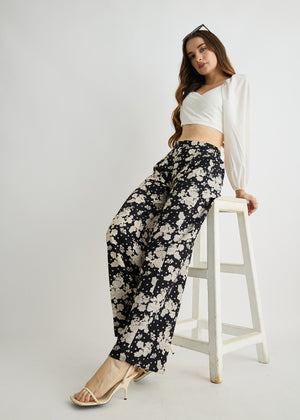 All Yours Womens Black Floral Print Trouser Sitting