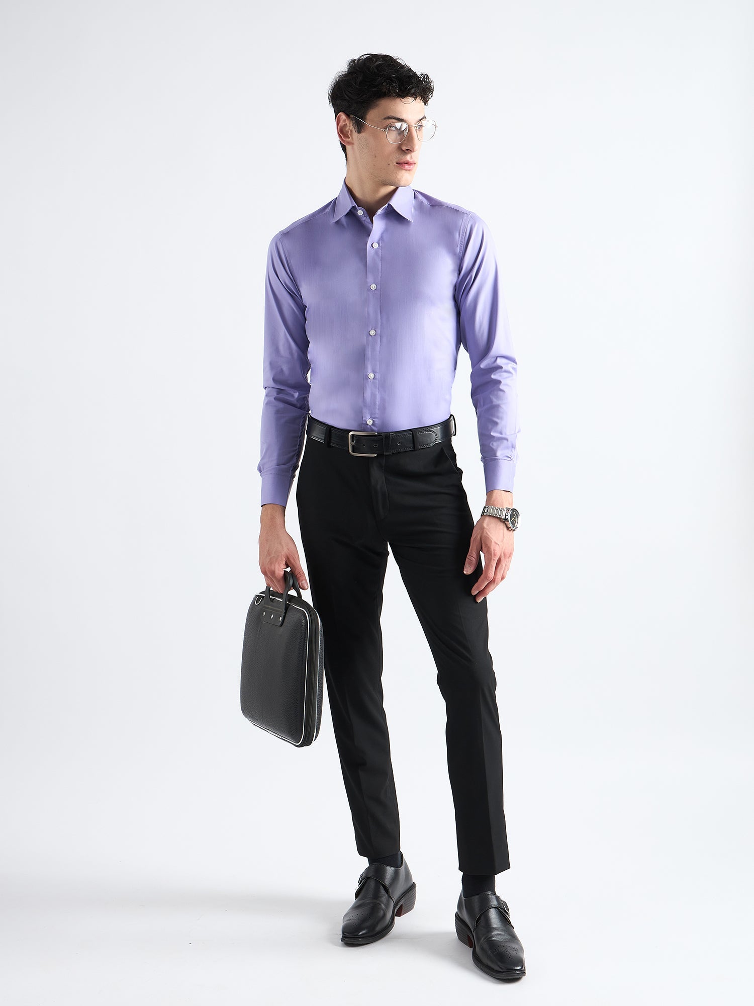 All Yours lavender Plain Stretch Cotton Shirt Front_2
