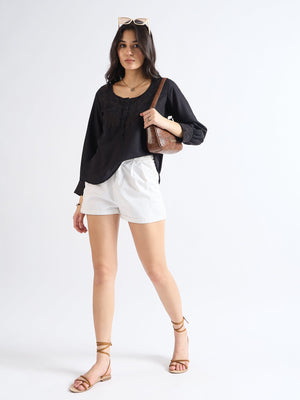 All yours Black Floral Embroidered Blouse Front_2