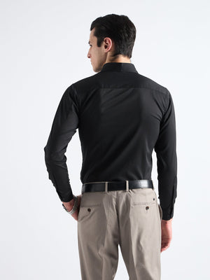 All yours Carbon Black Plain Stretch Cotton Shirt Back