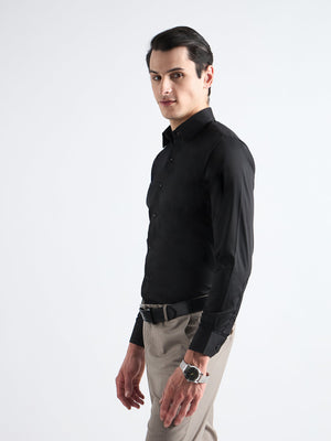 All yours Carbon Black Plain Stretch Cotton Shirt Side_1