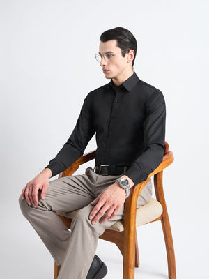 All yours Carbon Black Plain Stretch Cotton Shirt Sitting