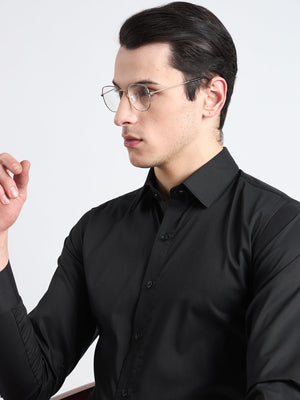 All yours Carbon Black Plain Stretch Cotton Shirt Sitting
