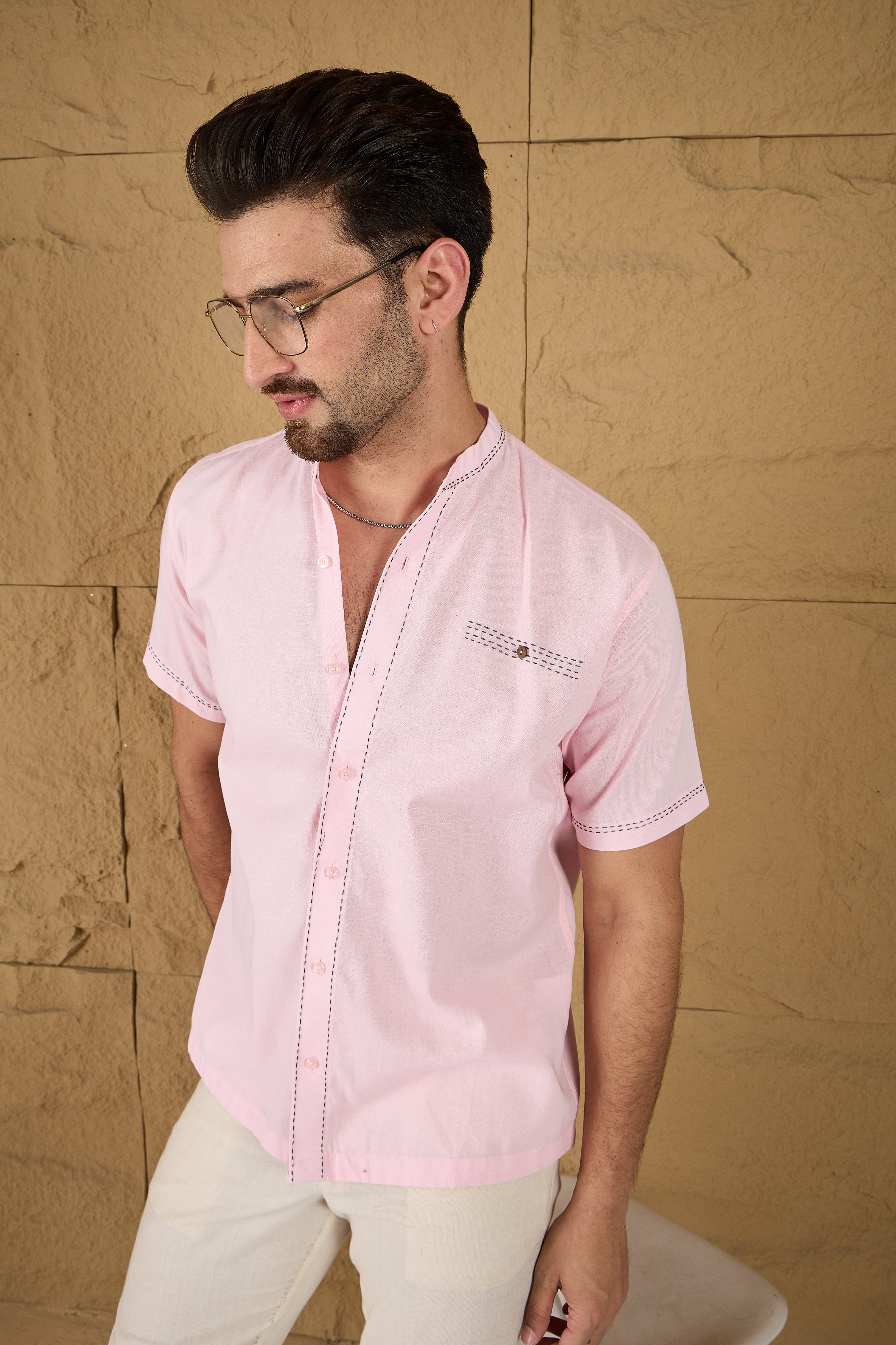 Light Pink Embroidered Linen Shirt