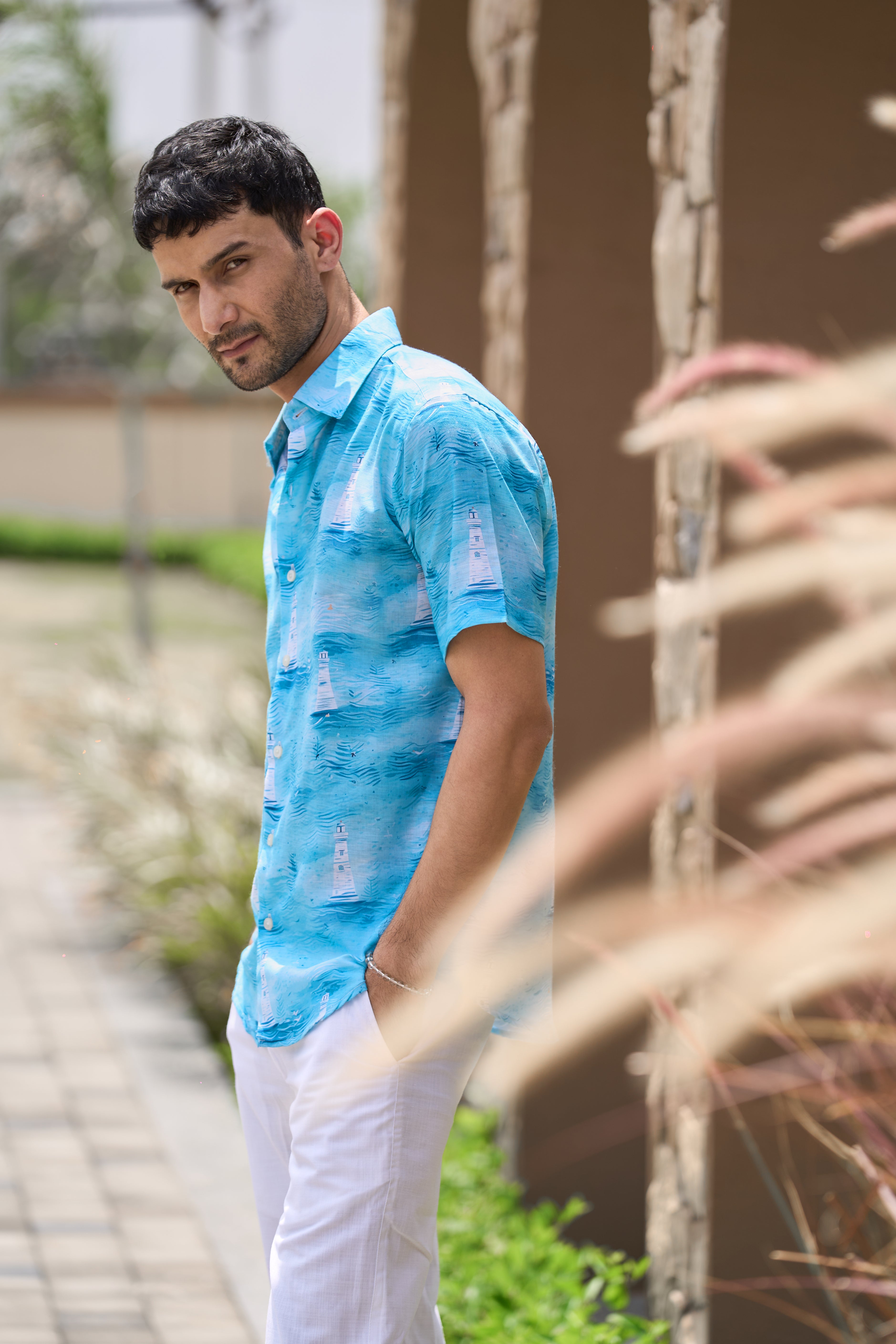 Ocean blue Nautical Linen Blend Shirt