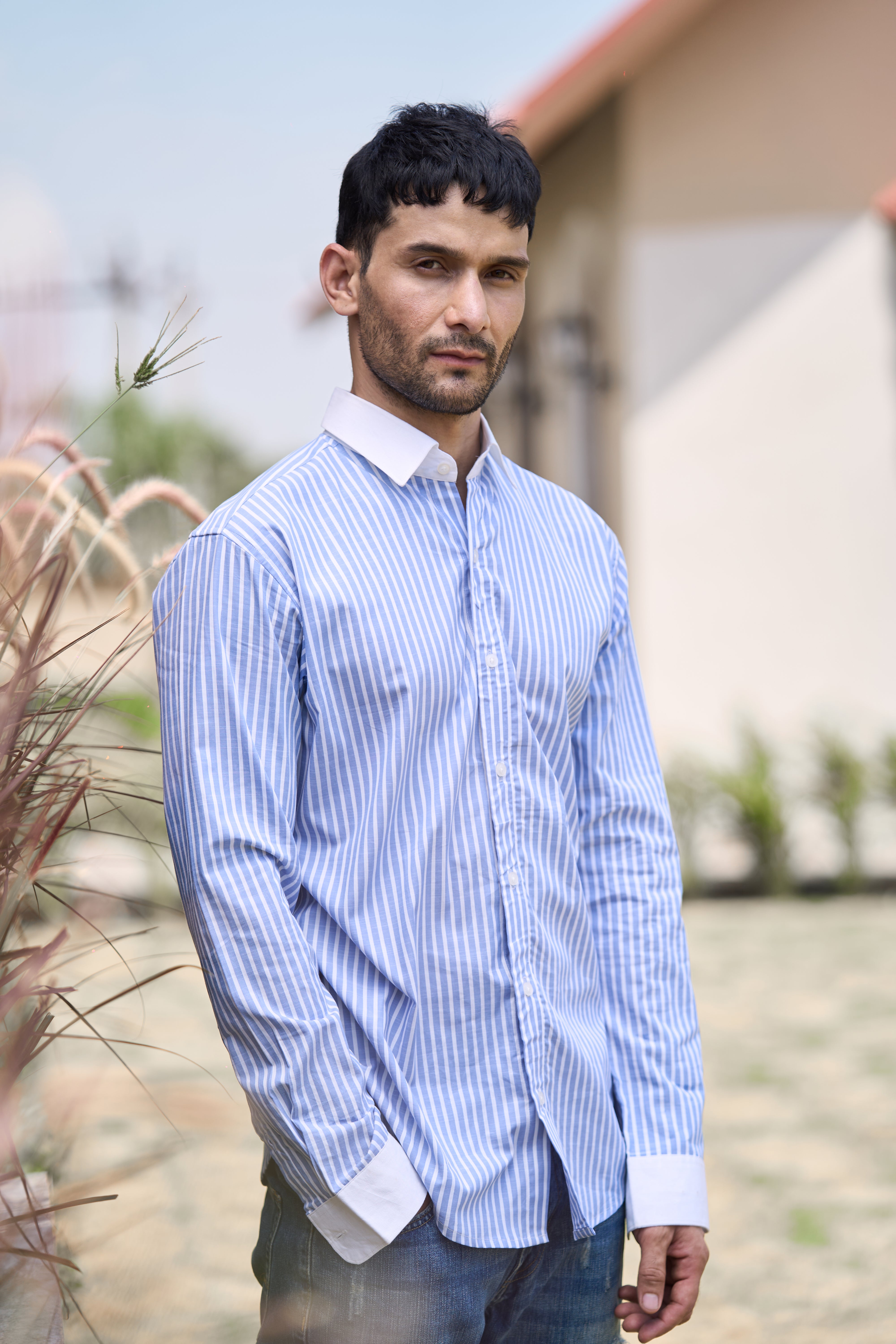 Blue azure Classic Oxford Striped Shirt