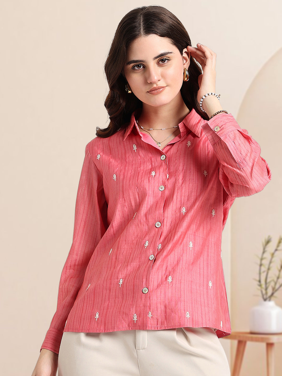 Pink Embroidered Shirt