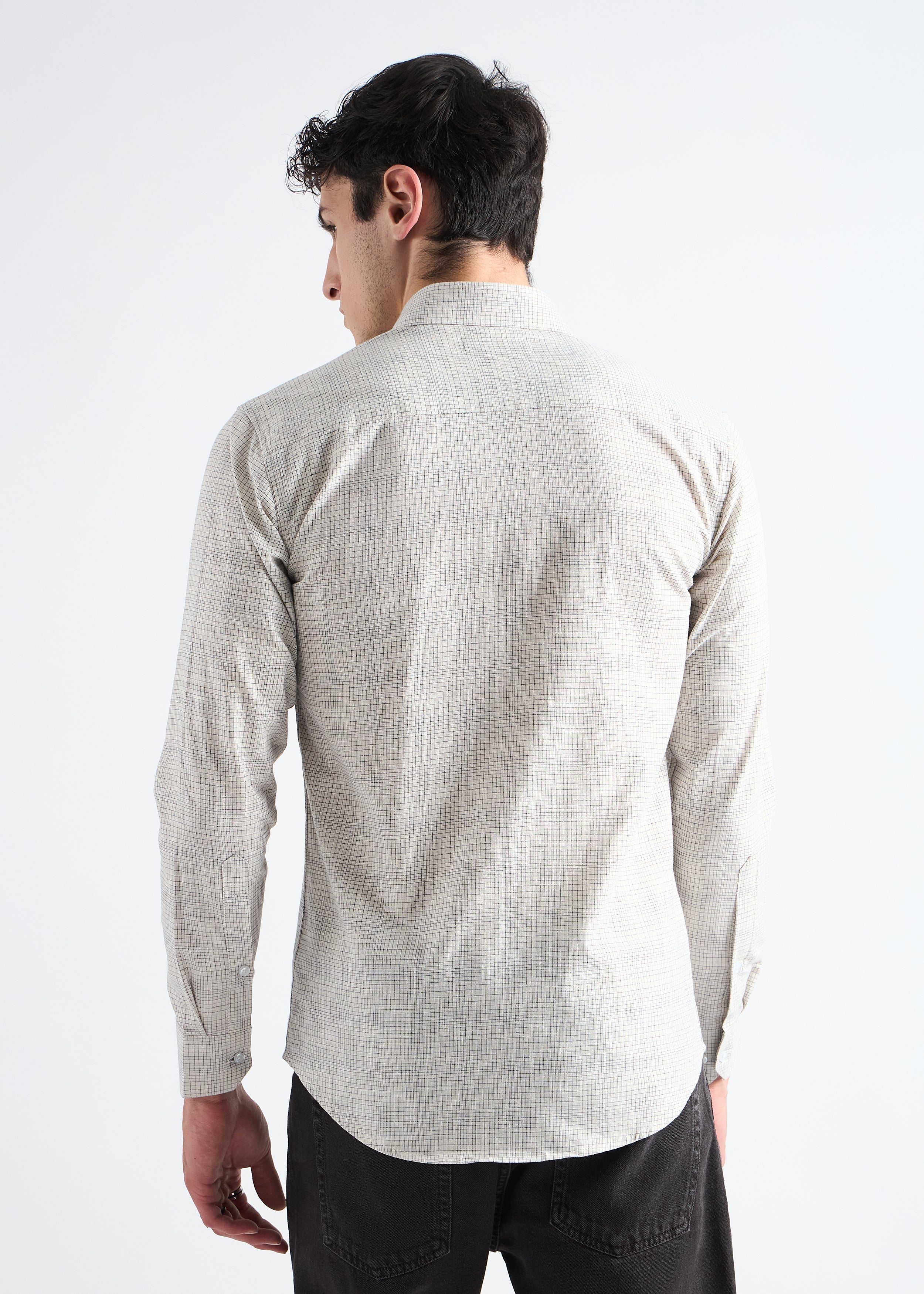 All Yours Beige Premium Cotton Check Shirt Back