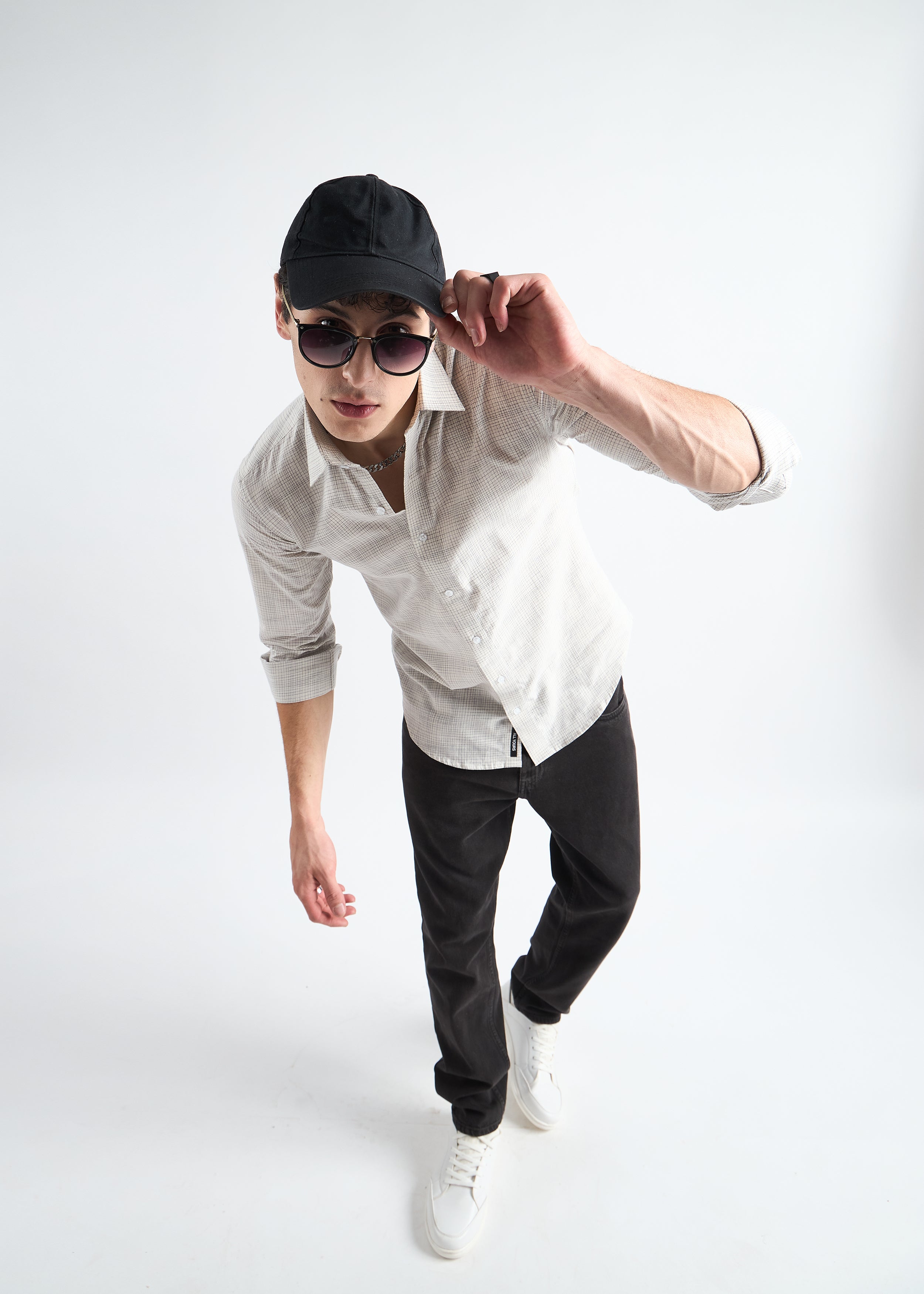 All Yours Beige Premium Cotton Check Shirt Top