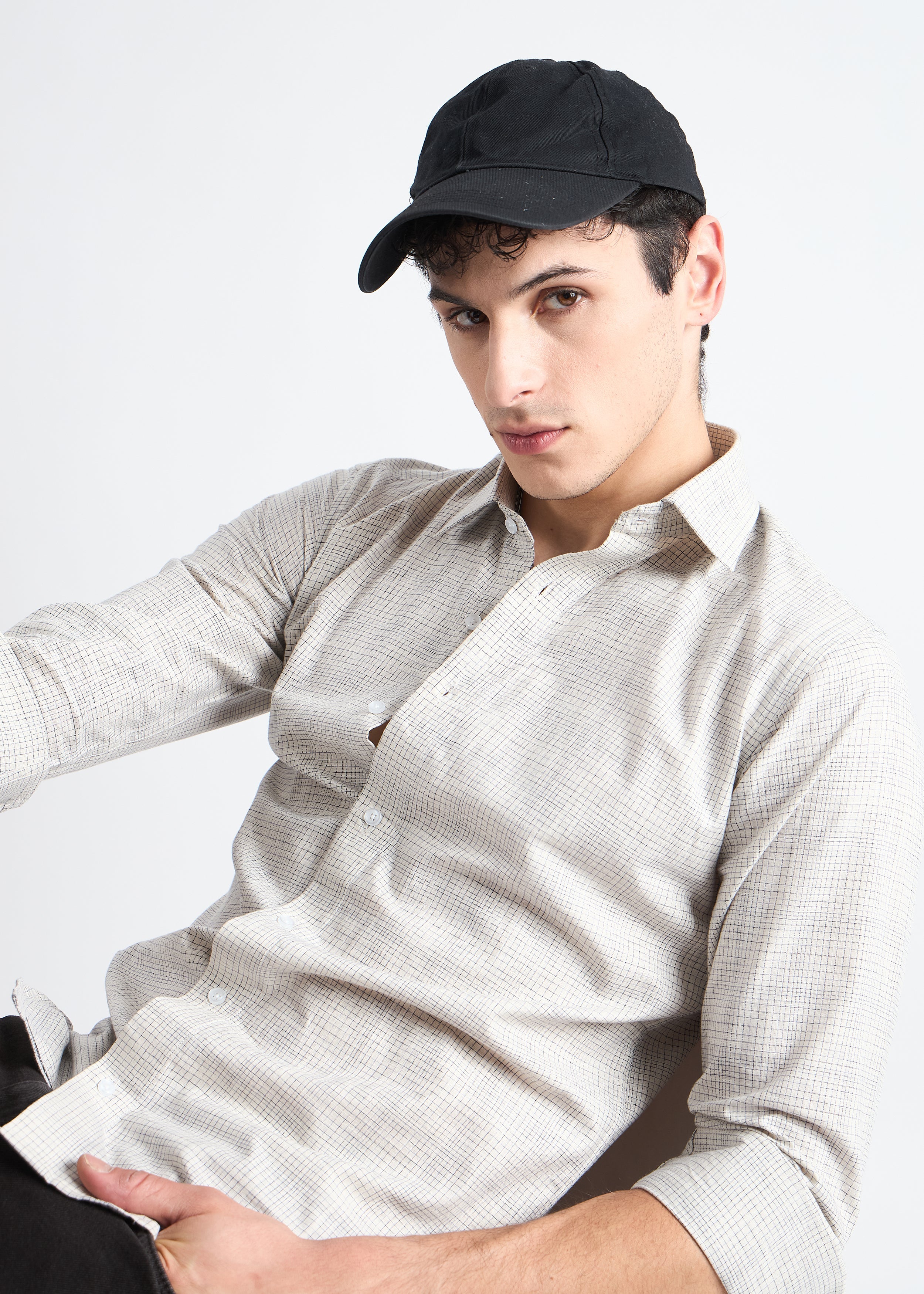 All Yours Beige Premium Cotton Check Shirt Zoom Front