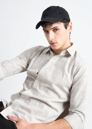 All Yours Beige Premium Cotton Check Shirt Zoom Front