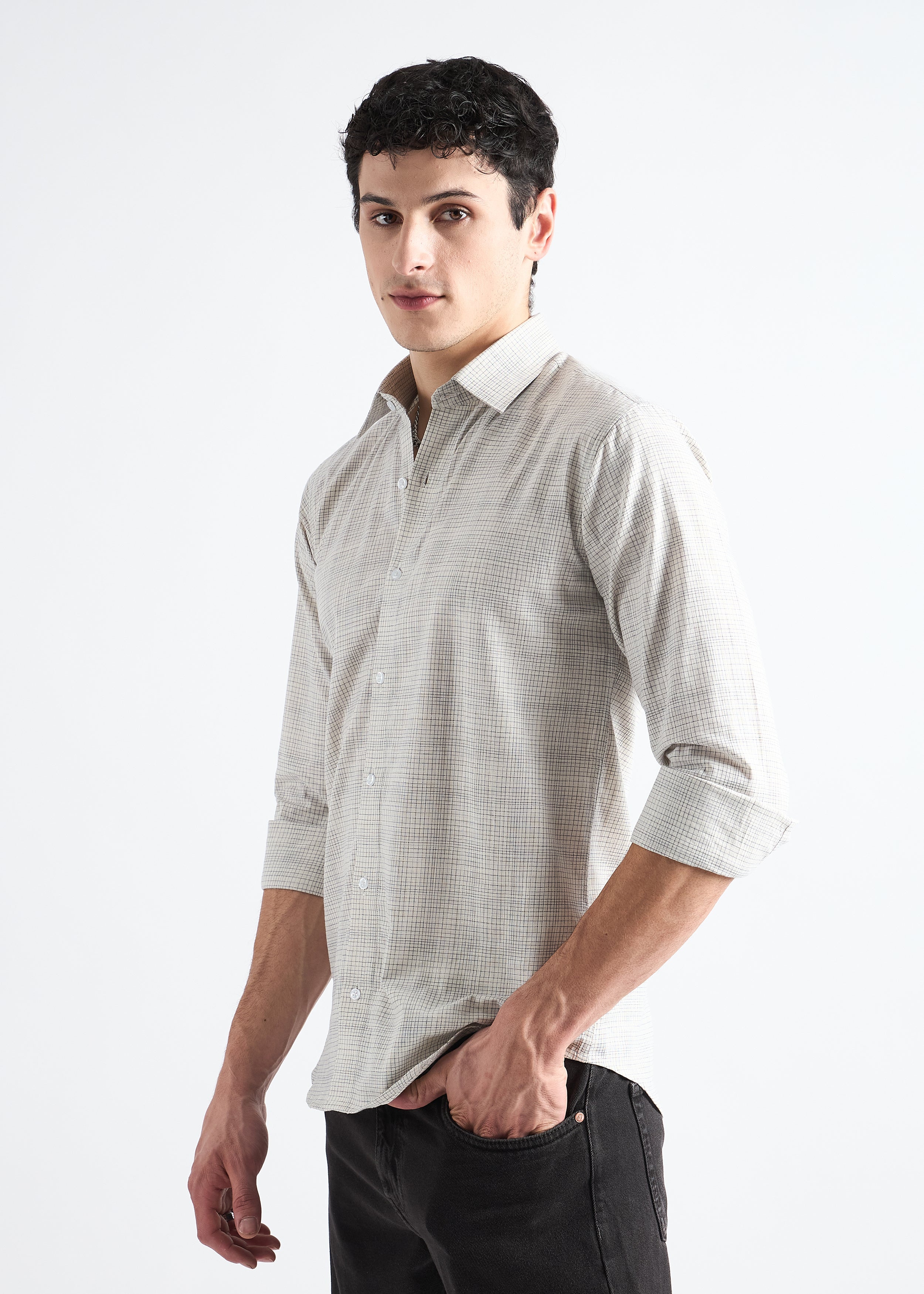 All Yours eige Premium Cotton Check Shirt Side
