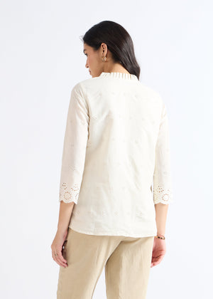 All Yours Biege Mandarin Collar Cotton Blouse Back