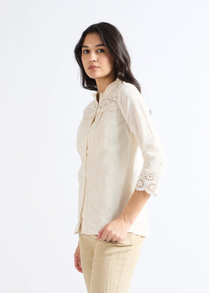 All Yours Biege Mandarin Collar Cotton Blouse Side