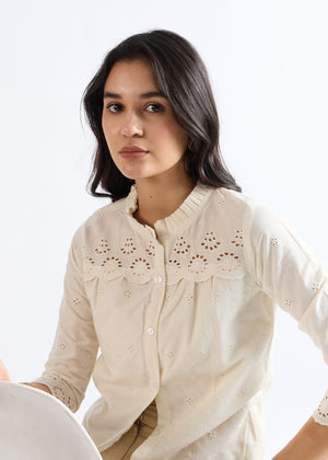 All Yours Biege Mandarin Collar Cotton Blouse Zoom