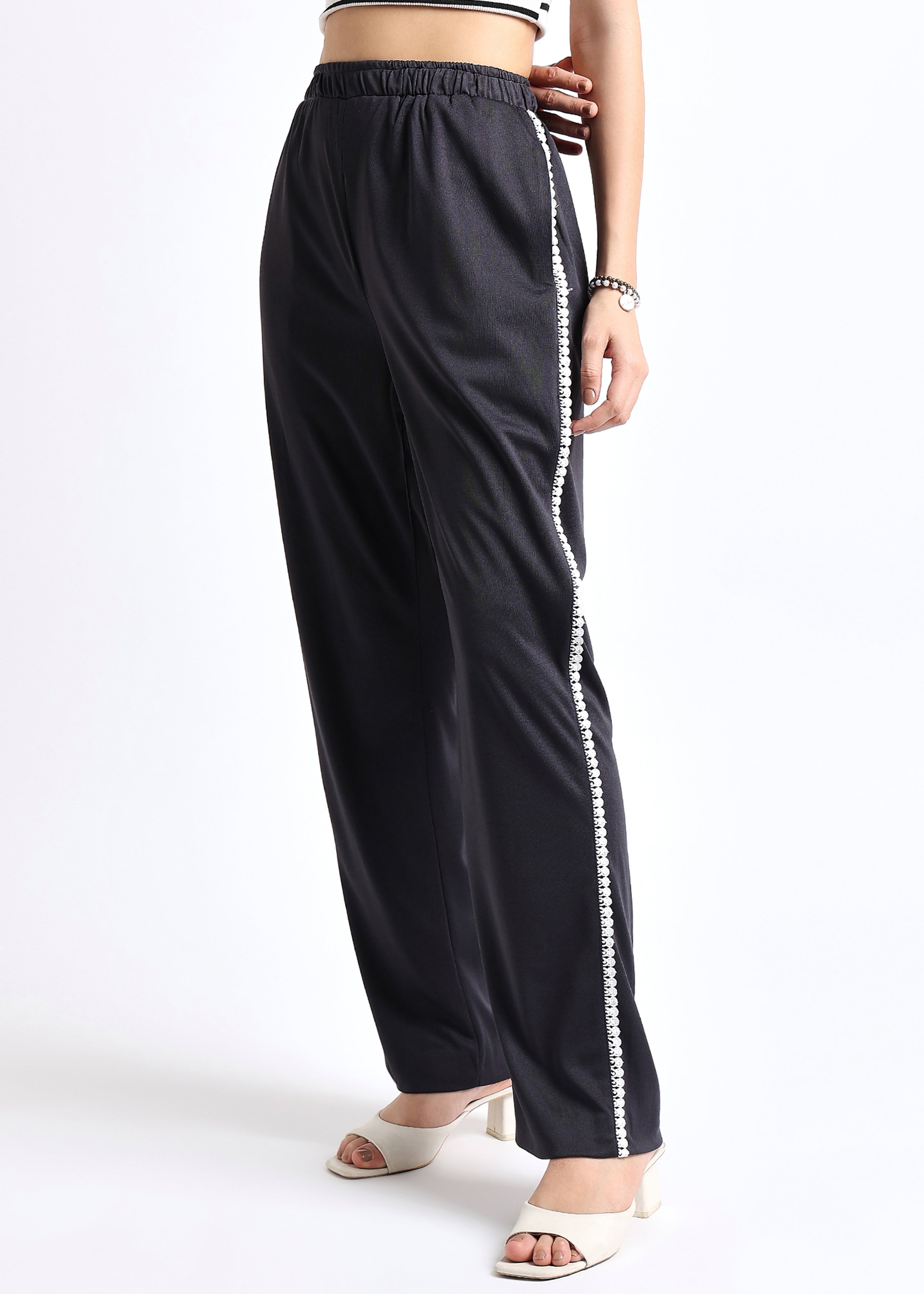 All Yours Black Lace Insert Trouser Side