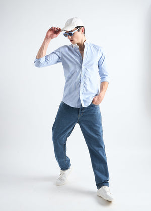 All Yours Blue azure Classic Oxford Striped Shirt Front_1
