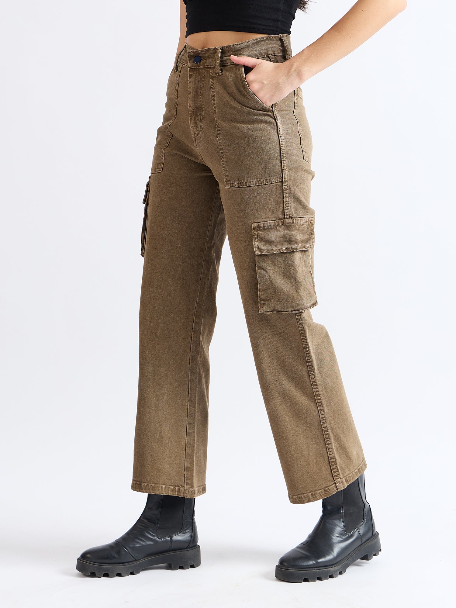 All Yours Brown Wide Leg Cargo Jeans Side