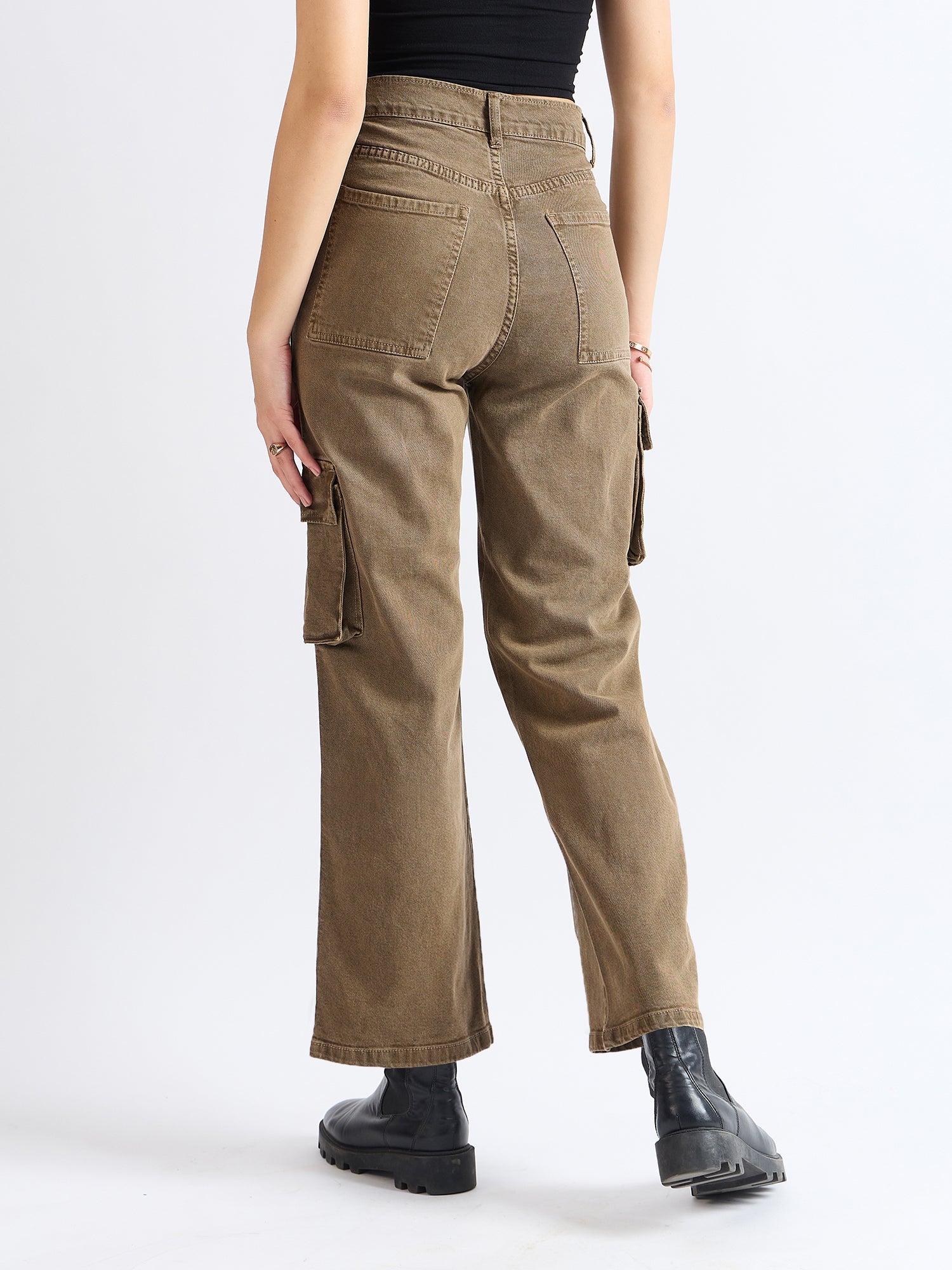 All Yours Brown Wide Leg Cargo Jeans Side Back