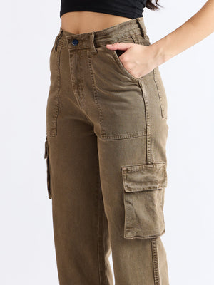 All Yours Brown Wide Leg Cargo Jeans Zoom