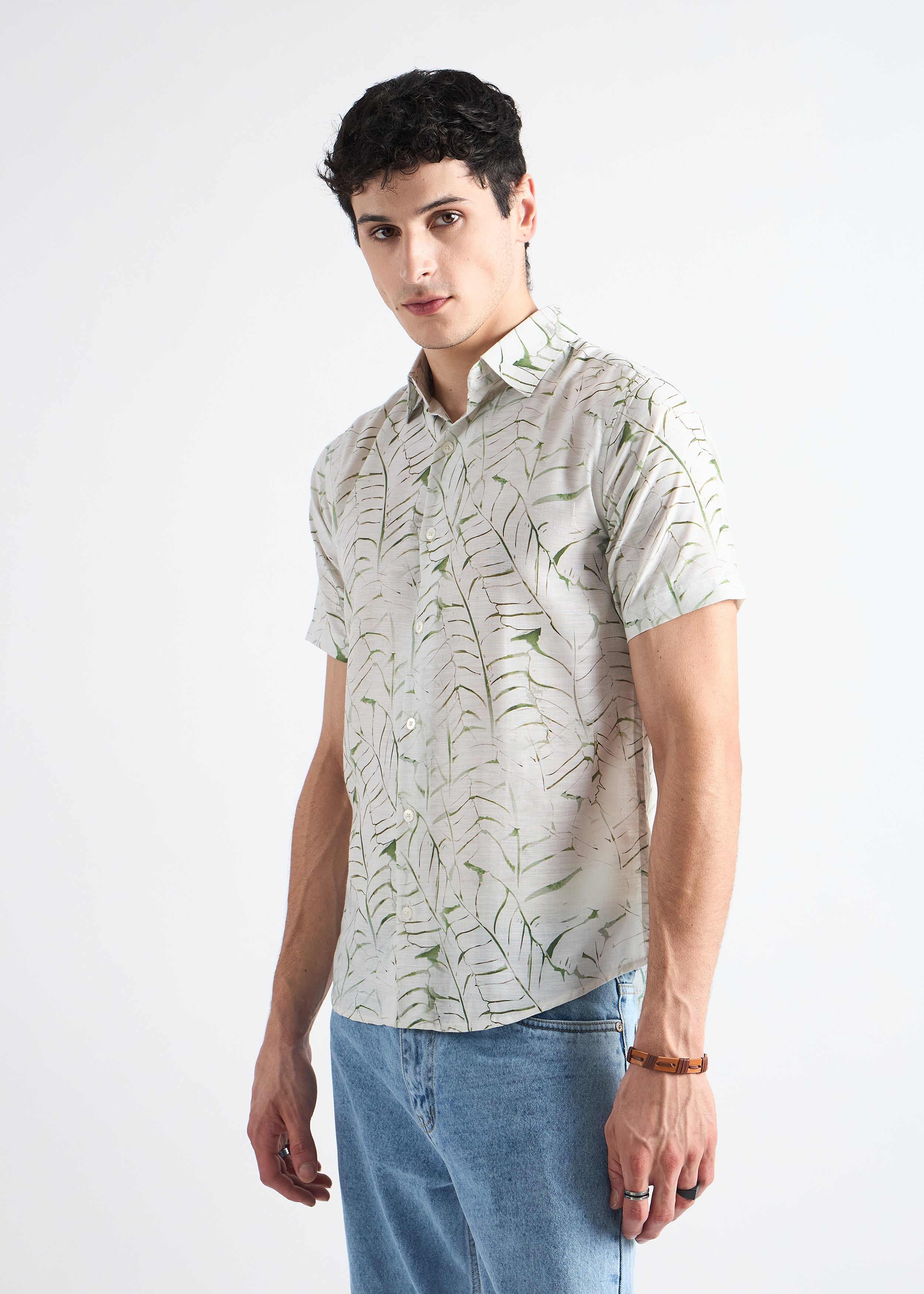 All Yours Creamy hue Printed Linen Blend Resort Shirt Side