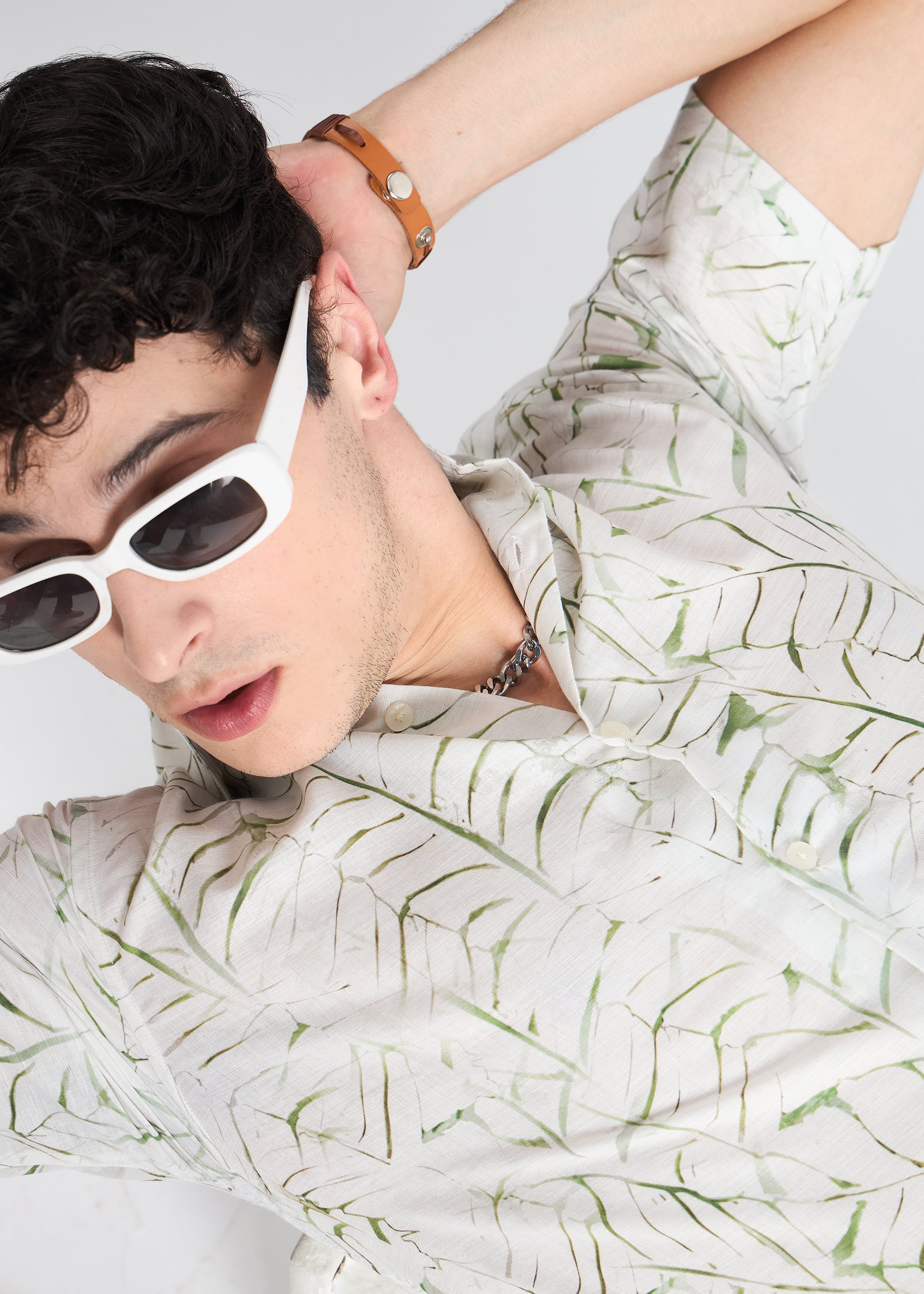 All Yours Creamy hue Printed Linen Blend Resort Shirt Sitting